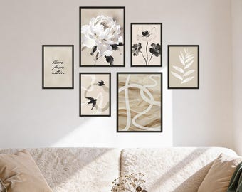 Poster Set - Beige Black Elegance, multi-panel picture wall, abstract wall art, living room decor pictures, by ARTFAVES®