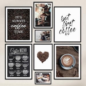 Poster Set - COFFEE LOVE - 8 Premium Wandbilder für Esszimmer, Küche - Kaffee Bild, coffee time, first coffee - Rahmen optional - ARTFAVES®