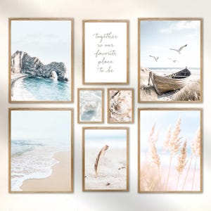 Set di poster - Magia del Mare del Nord - 8 quadri da parete di alta qualità per soggiorno e camera da letto - spiaggia, mare, blu, beige - senza/con cornice - ARTFAVES®