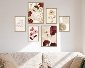 Poster Set - Abstract Red Elegance, multi-panel picture wall, abstract art wall art, living room decor pictures, by ARTFAVES®