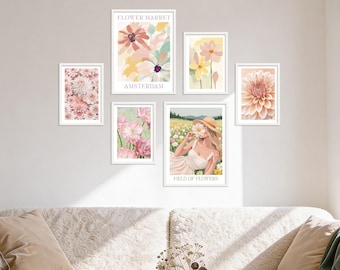 Poster Set - Flower Time, multi-panel picture wall, floral wall art, living room decor pictures, by ARTFAVES®