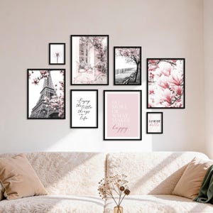 Posterset - Lente in Parijs, meerdelige fotowand, roze wanddecoratie, woonkamerdecoratie, van ARTFAVES®