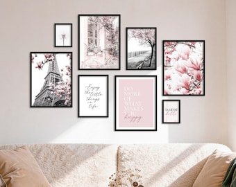 Poster Set - Spring In Paris, multi-panel picture wall, pink wall art, living room decor pictures, by ARTFAVES®