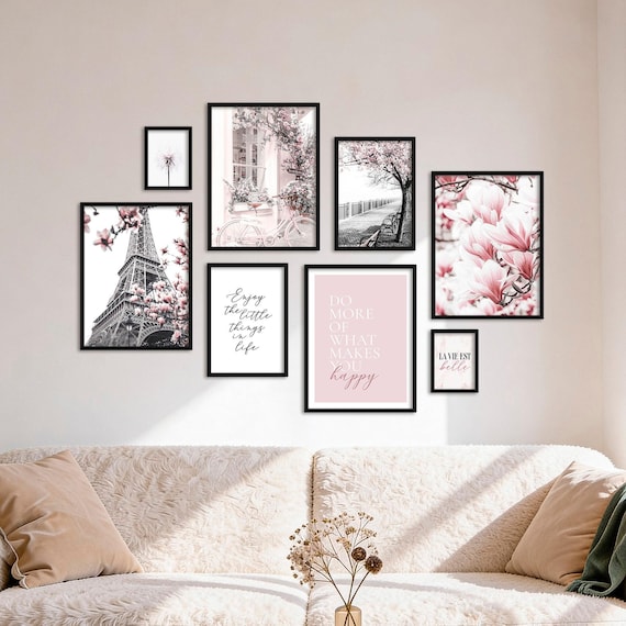 Poster Set - Spring In Paris, mehrteilige Bilderwand, Wandbilder Rosa, Wohnzimmer Deko Bilder, von ARTFAVES®
