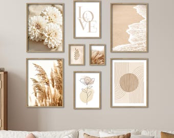 Poster Set - Beige Softness, multi-panel gallery wall, beige wall art, living room decor pictures, by ARTFAVES®