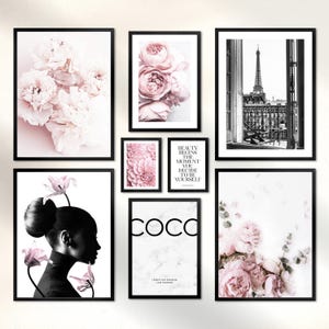 Set d'affiches - COCO - 8 décorations murales premium - Rose - Décoration de salon, chambre à coucher - Mode parisienne - avec ou sans cadre - ARTFAVES®