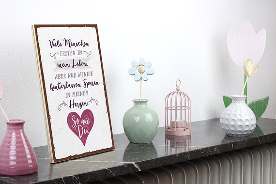 Holzschild Mit Spruch Spuren In Meinem Herzen Vintage Shabby Deko Wandbild Türschild Von Artfaves