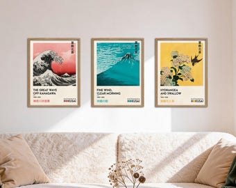 Poster Set - Art Gallery Hokusai, multi-panel picture wall, Kanagawa wall art, living room decor pictures, by ARTFAVES®