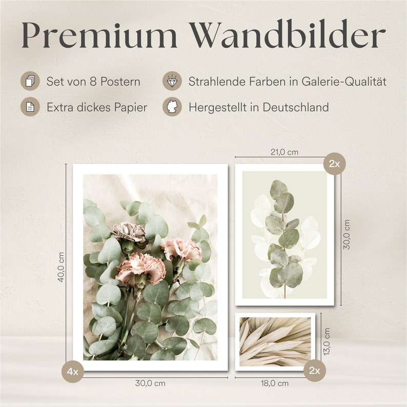 Poster Set Eucalyptus / 8 Premium Wandbilder für Wohnzimmer, Schlafzimmer / Pflanzen, grün, Natur, Boho / Rahmen optional / ARTFAVES® Bild 3