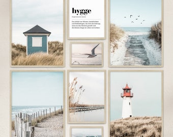 Poster Set - Nordic Dreams / 8 Premium Wandbilder für Wohnzimmer, Schlafzimmer / Strand, Meer, blau / Rahmen optional / ARTFAVES®