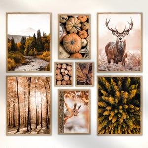 Poster Set - Autumn Forest - 8 Premium Wandbilder - Herbst, Wald, orange, grün - Wohnzimmer, Schlafzimmer Deko - Rahmen optional / ARTFAVES®