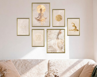 Poster Set - Yoga Spirit, multi-panel picture wall, spiritual wall art, living room decor pictures, by ARTFAVES®