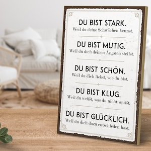 Holzschild mit Spruch - Du bist stark, mutig, schön, klug, glücklich - von ARTFAVES®