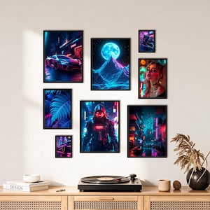 Ensemble d'affiches - Cyberpunk, tableau mural multi-panneaux, décoration murale pour gamers, images décoratives pour le salon, par ARTFAVES®