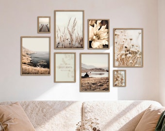 Poster Set - Beige Vintage Nature, multi-panel picture wall, nature wall art, living room decor pictures, by ARTFAVES®