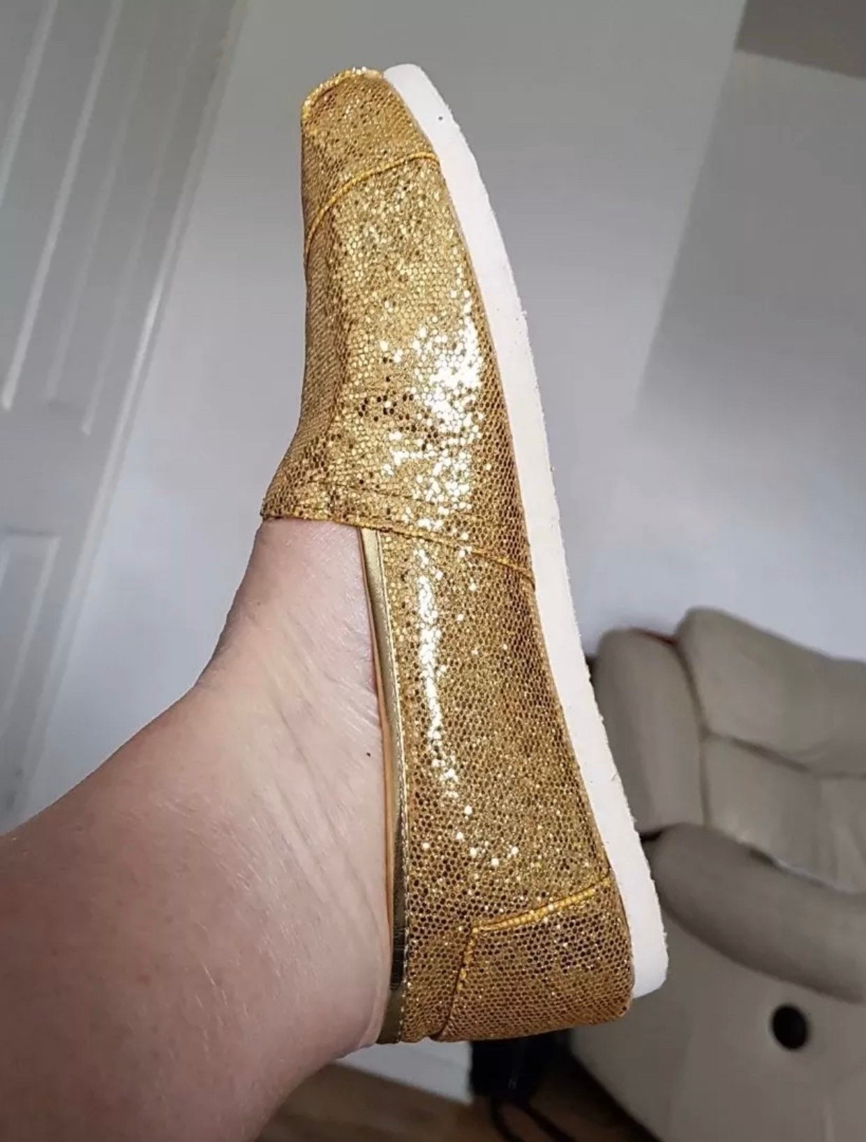 ON SALE Womens gold glitter flat shoes available in sizes