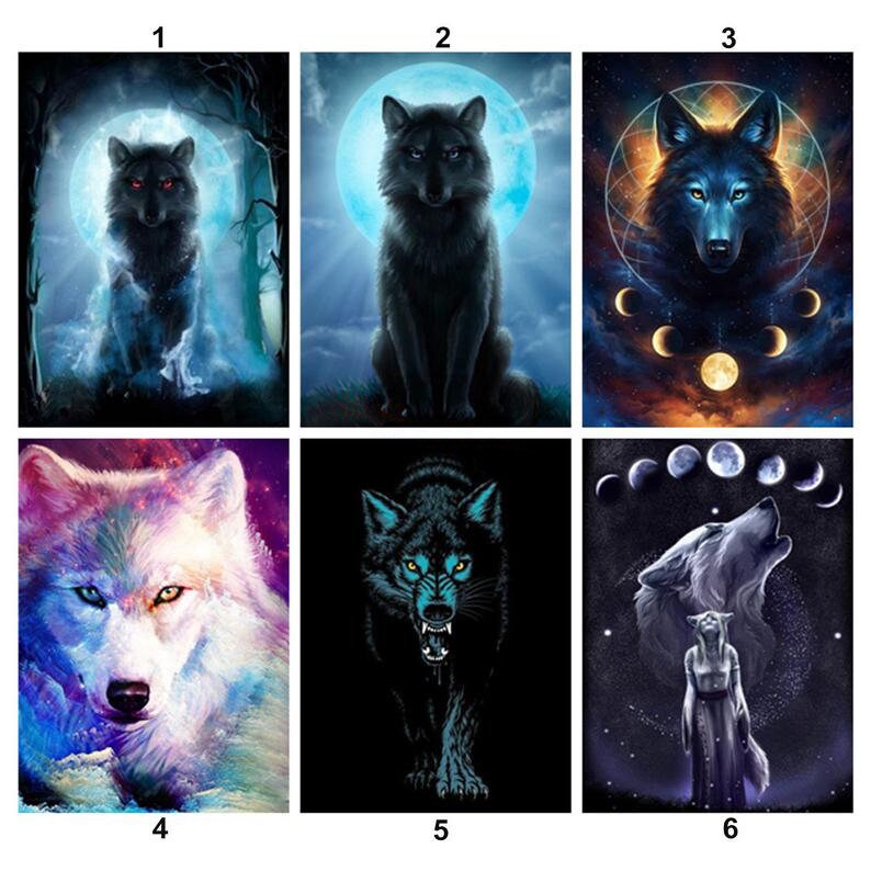 Diy 5d Full Square Round Drill Needlework Embroidery Moon Wolf Diamond Painting Cross Stitch Mosaic Rhinestone Bedroom Home Decor