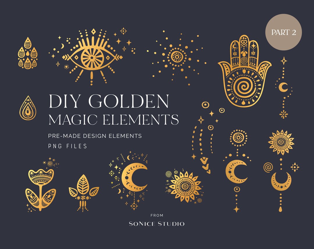 Golden Magic Design Elements Clipart Spiritual Part 1 - Etsy