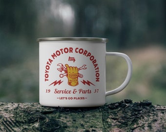 Toyota Motor Corporation, Vintage Enamel, Camping Mug, Off-Road, Garage, Coffee Cup