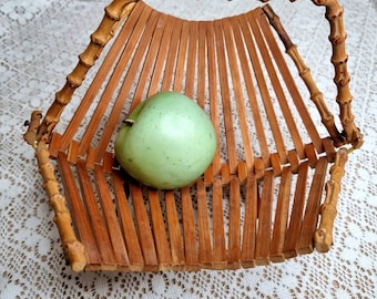 Folding wood & bamboo basket.