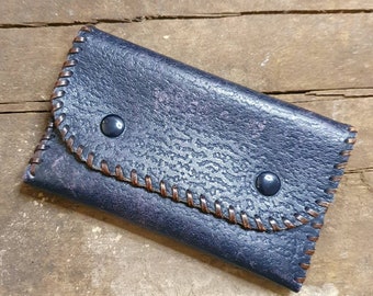 Vintage handmade blue leather coin purse.