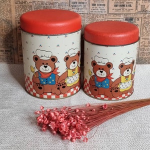 Coppia di contenitori di latta vintage anni &#39;80. Design Teddybear.