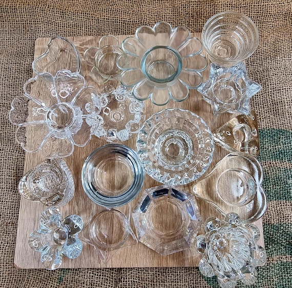 Assorted Glass Candle Holders. Many Designs To Choose From. Each Sold Separately.