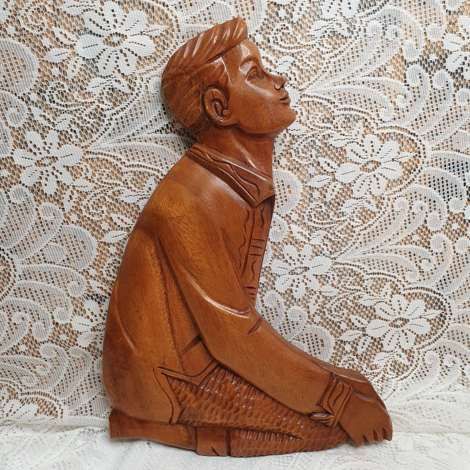 Vintage carved wood wall art pair. Etsy