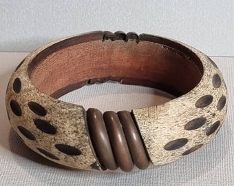 Brass & wood boho style chunky bangle.