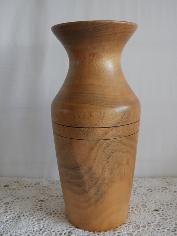 Large 37cm Turned Wooden Vase Etsy