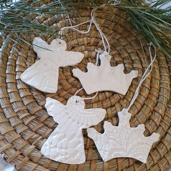 White textured christmas ornaments Clearance