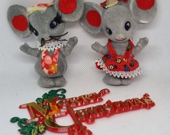 Paire de souris de Noël vintage.