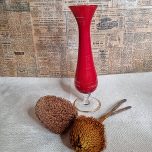Retro red & gold lined glass vase.
