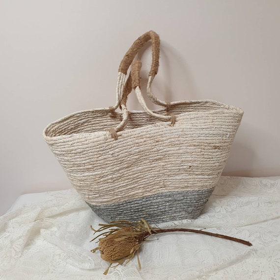 Coiled rope tote market bag.