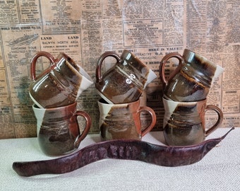 Hand thrown pottery mugs. Set of 6.