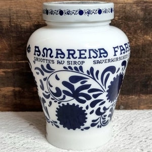 Frasco de vidro italiano azul e branco.