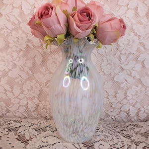 Vintage Hand Blown Glass Vase. Iridescent With Confetti Finish.