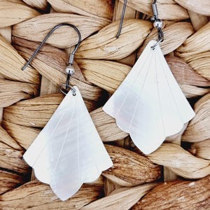 Fan shaped mother of pearl (MOP) dangle earrings