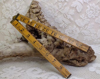 Vintage Wooden Carpenters Ruler - 2M Yellow Wooden Folding Ruler