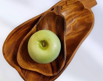 Teak Pear Bowl Pair