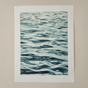 Limited Edition Linocut Print: 'Liquid Silk', gentle water surface