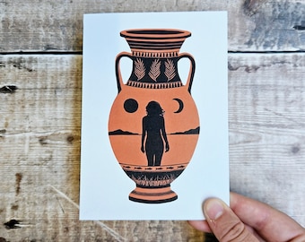 Amphora - Single greetings card inspired by swimming outdoors with recycled brown envelope (blank inside)