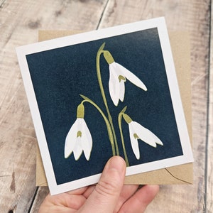 Snowdrops- Single Square Greetings Card with recycled brown envelope (blank inside)