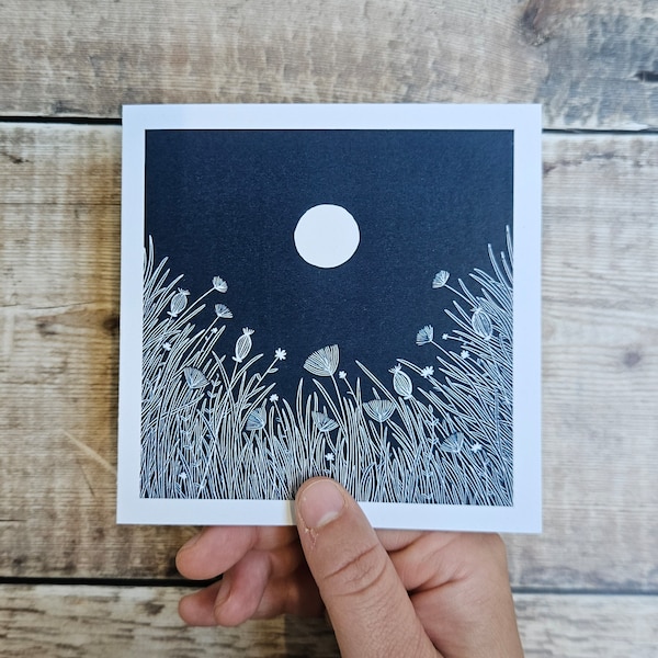 Quiet Night Greetings Card: Wildflowers Under A Full Moon, Recycled