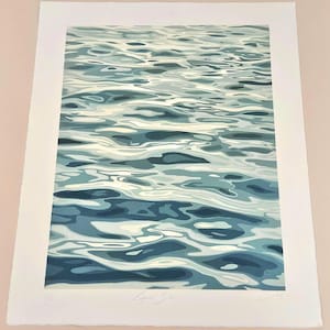 Limited Edition Linocut Print: 'Liquid Silk', gentle water surface