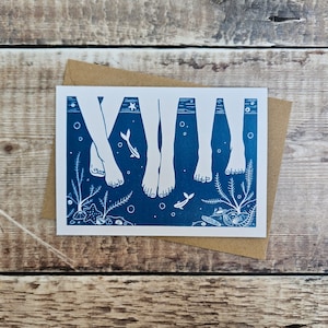 Bord de mer - Une seule carte de voeux inspirée de la nage sauvage avec une enveloppe brune recyclée (vierge à l'intérieur)