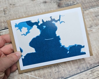 Plymouth Sound - Single Greetings Card with recycled brown envelope (blank inside) showing high and low tide
