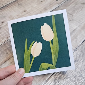 Tulipas de Pêssego - Cartão de Saudações Quadrado Único com envelope marrom reciclado (em branco por dentro)