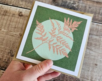Fern- Single Square Greetings Card with recycled brown envelope (blank inside)