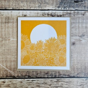 Sunflower Field - Single Square Greetings Card with recycled brown envelope (blank inside)